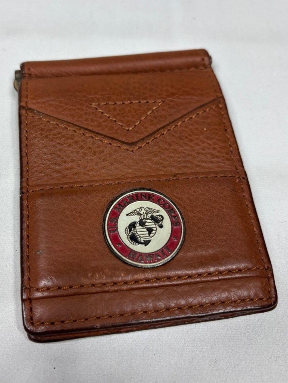 VTG U.S. Marine Corps USMC Hawaii Leather Money Clip Wallet Enameled EGA Emblem
